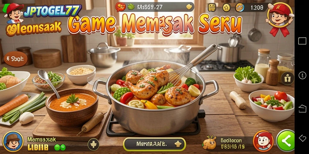 Antarmuka permainan menunjukkan berbagai hidangan lezat yang bisa dibuat.