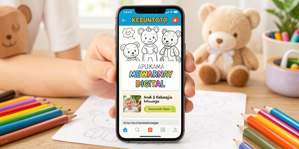 Antarmuka KEBUNTOTO untuk mewarnai digital yang menarik dan lucu.