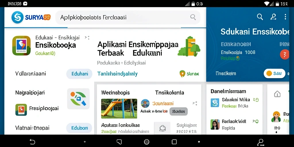 Tangkapan layar aplikasi SURYA88 menunjukkan antarmuka ensiklopedia yang mudah digunakan.