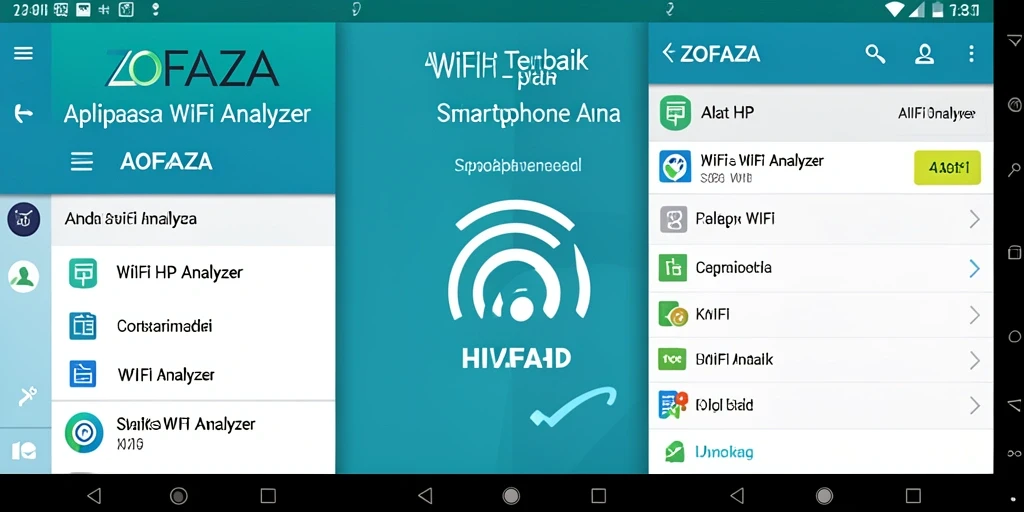 Tampilan antarmuka ZOFAZA menunjukkan fungsi WiFi Analyzer yang lengkap.
