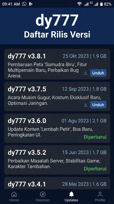 Tampilan riwayat versi dy777